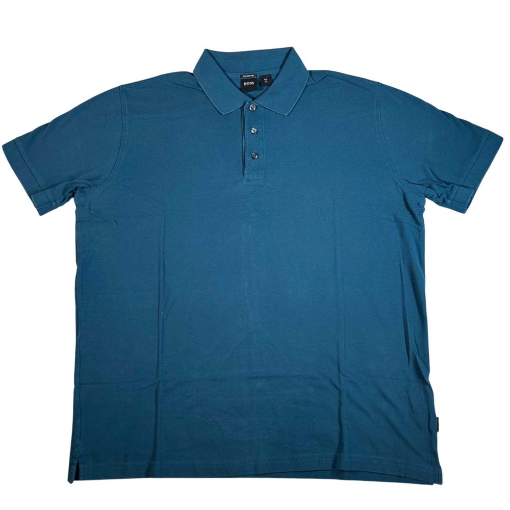Hugo Boss Mens Pima Cotton Short Sleeve Polo Shirt Teal Blue Size M Peru